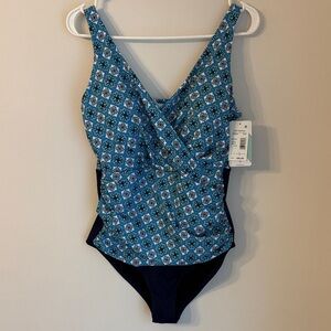 Swim Solutions Macy’s tummy control bust support geometric One Piece Swimsuit 14